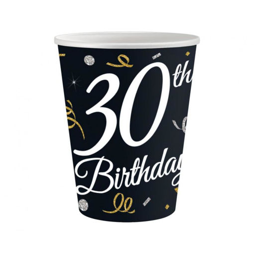 Picture of 30TH BIRTHDAY BLACK & GOLD CUP 250ML 6 PACK
